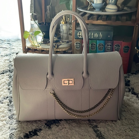 Large Gray Leather Massimo Castelli Tote Shoulder Purse Made in Florence Italy - Picture 1 of 14